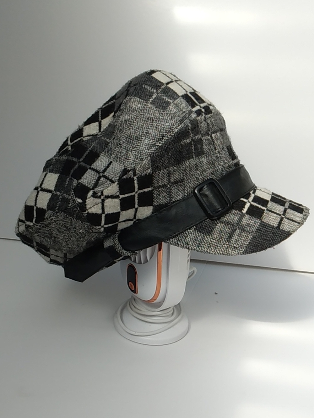 Black and Gray Plaid Newsboy Cap with Black Band